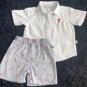 Kids White Button-Down Shirt with Blue Striped Shorts